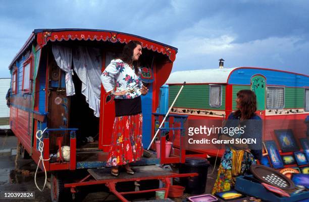 Gypsy festival in Saintes Maries De La Mer, France - Ambiance caravan.