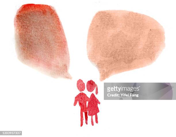 watercolour drawing of couple holding each other and talking - speaking engagement stock pictures, royalty-free photos & images