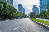 City road through modern buildings in beijing