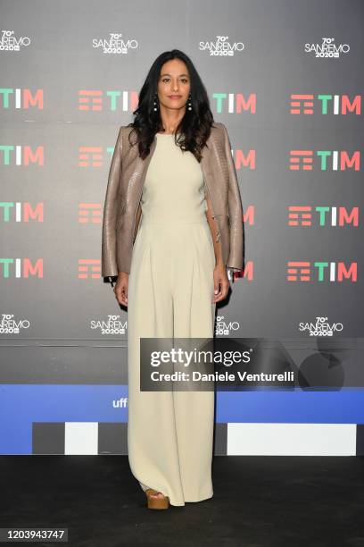 Rula Jebreal attends a photocall at the 70° Festival di Sanremo at Teatro Ariston on February 04, 2020 in Sanremo, Italy.