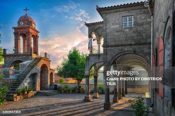 bell tower and church balcony at vatousa - lesbos stock pictures, royalty-free photos & images