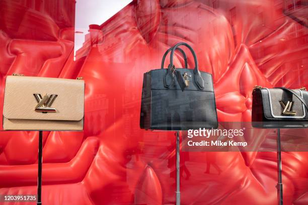 Bag in the shop window of Louis Vuitton store in the City of London on 28th January 2020 in London, England, United Kingdom. Louis Vuitton Malletier,...