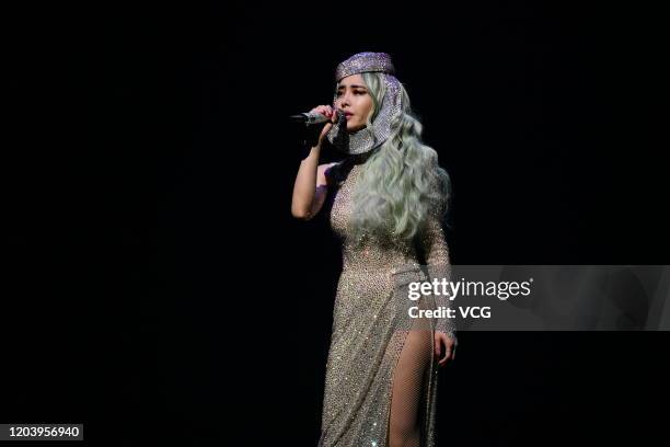 Singer Jolin Tsai performs on the stage in conert at Taipei Arena on January 5, 2020 in Taipei, Taiwan of China.