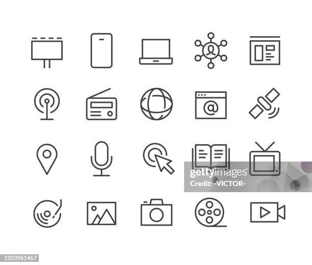 ilustrações de stock, clip art, desenhos animados e ícones de media icons - classic line series - radio