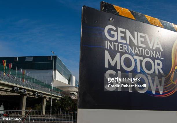 Banner of GIMS 2020 is being displayed in front of the Palexpo building after cancellation of the Geneva Auto Show on February 28, 2020 in Geneva,...