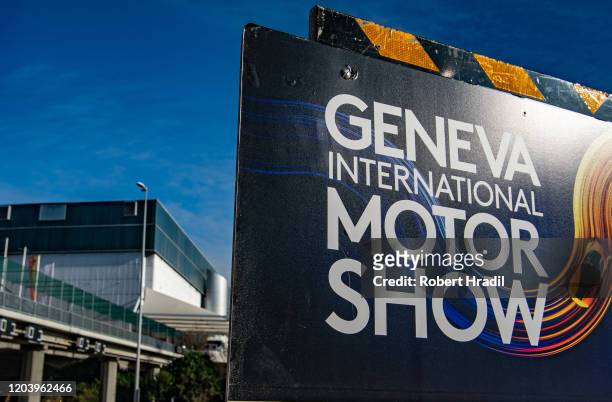 Banner of GIMS 2020 is being displayed in front of the Palexpo building after cancellation of the Geneva Auto Show on February 28, 2020 in Geneva,...