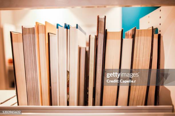 bibliothèque - piles de livres - pile de livres stockfoto's en -beelden