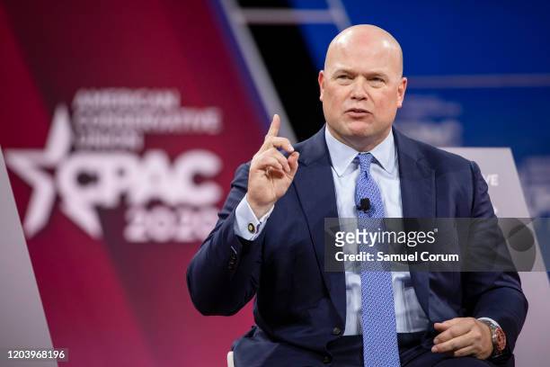 Matthew Whitaker, former acting U.S. Attorney General, speaks during the Conservative Political Action Conference 2020 hosted by the American...