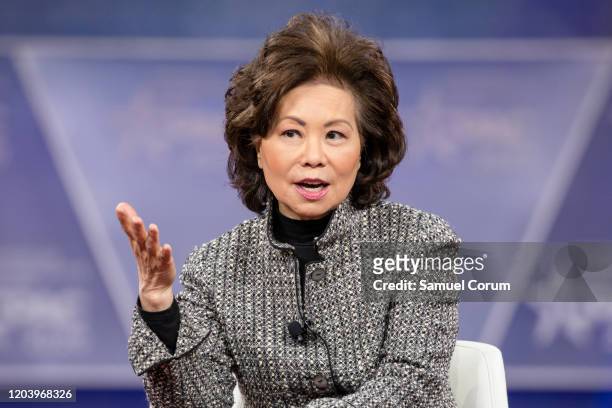 Secretary of the Department of Transportation Elaine Chao speaks during the Conservative Political Action Conference 2020 hosted by the American...