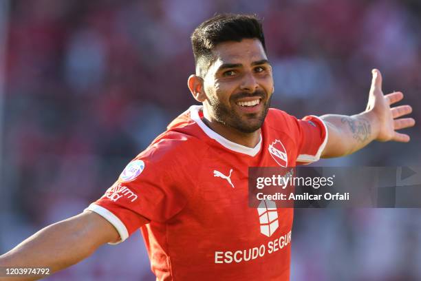 Silvio Romero of Independiente celebrates after scoring a goal during a match between Independiente and Rosario Central as part of Superliga 2019/20...