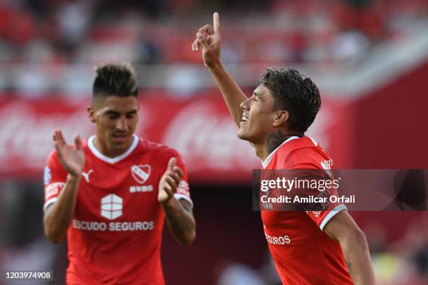Andres Roa of Independiente celebrates after scoring a goal during a match between Independiente and Rosario Central as part of Superliga 2019/20 at...