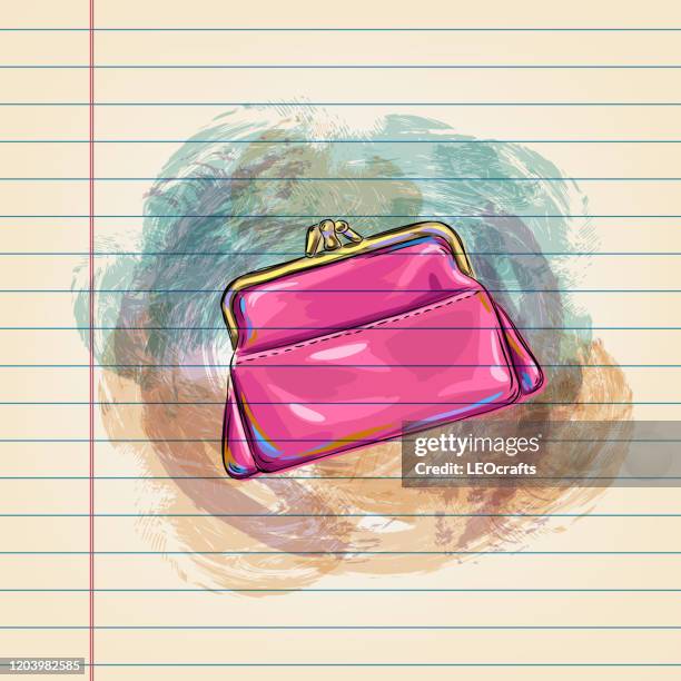 pink purse drawing on ruled paper - handbag stock illustrations