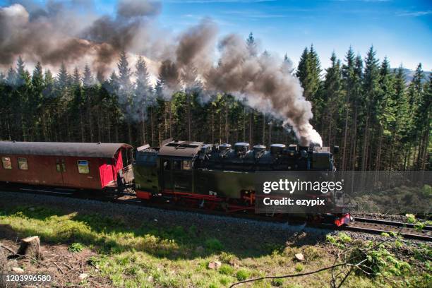 nationalpark harz -brocken / bahn - zug mit dampflokomotive stock-fotos und bilder