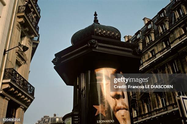 Views of Paris, France - Columns known as "Morris Columns" used for advertising, Louvre street.