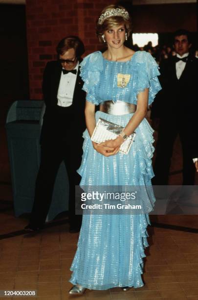 Diana, Princess of Wales attends a formal dinner at the Saint John Convention Centre in Saint John, New Brunswick, Canada, 18th June 1983.