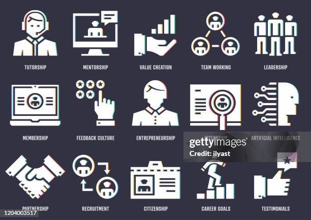 mentoring vorteile offset design vector icon pack - designberuf stock-grafiken, -clipart, -cartoons und -symbole