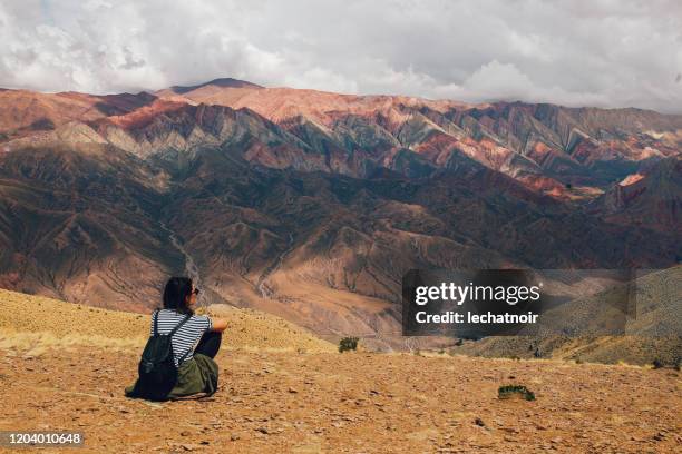 tourist woman in the mountains of argentina - província de jujuy imagens e fotografias de stock