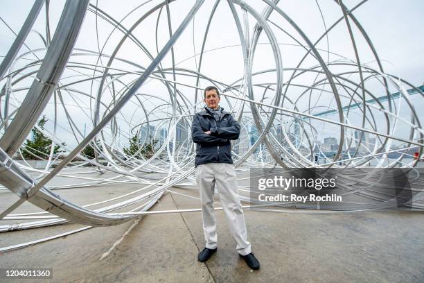 Artist Antony Gormley unveils new work as part of global art project "Connect, BTS" at Brooklyn Bridge Park on February 04, 2020 in New York City.