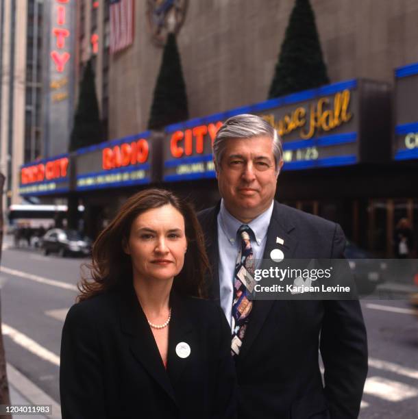 Cristyne Lategano and Tim Zagat pose for a portrait in front of Radio City Music Hall on October 31, 2001 in a show of support for New York City’s...