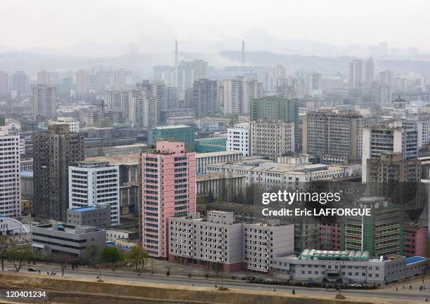 View of Pyongyang, North Korea - Taken from Yanggakdo hotel. The North Korean capital is as surreal by night as it is by day. Because of the fuel...