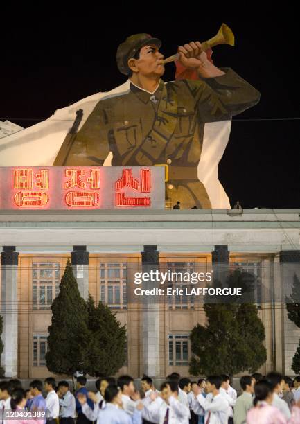 Mass Dancing in Pyongyang, North Korea - On april 15, birthday of the late Kim Il Sung, Mass dancing on Kim Il Sung Square. More than 100 000 dancers...