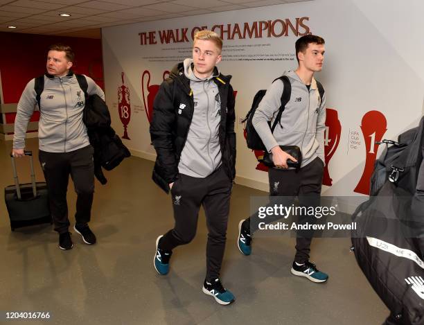 Luis Longstaff of Liverpool arriving before the FA Cup Fourth Round Replay match between Liverpool FC and Shrewsbury Town at Anfield on February 04,...