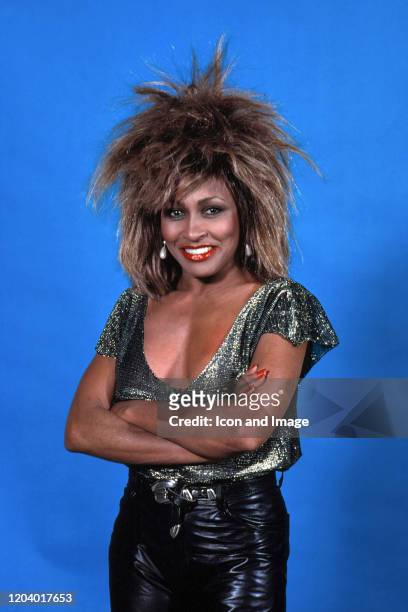 American-Swiss singer and actress, Tina Turner poses for a portrait backstage at the Joe Louis Arena during her "Private Dancer Tour" on August 18 in...