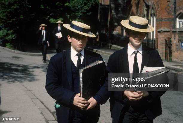 London, United Kingdom - Students of Harrow public school.