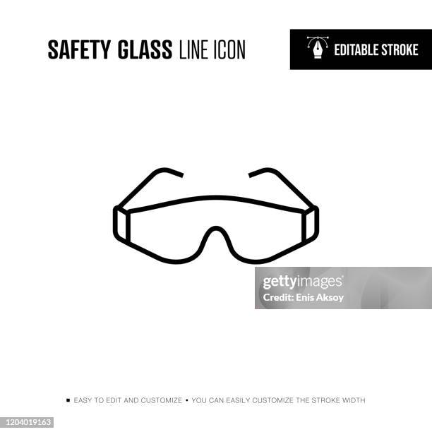 bildbanksillustrationer, clip art samt tecknat material och ikoner med ikon för säkerhetsglaslinje - redigerbar slaglinje - skyddsglasögon