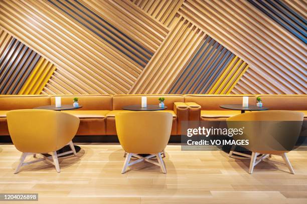 modern interior. wooden wall - modern cafe stock pictures, royalty-free photos & images