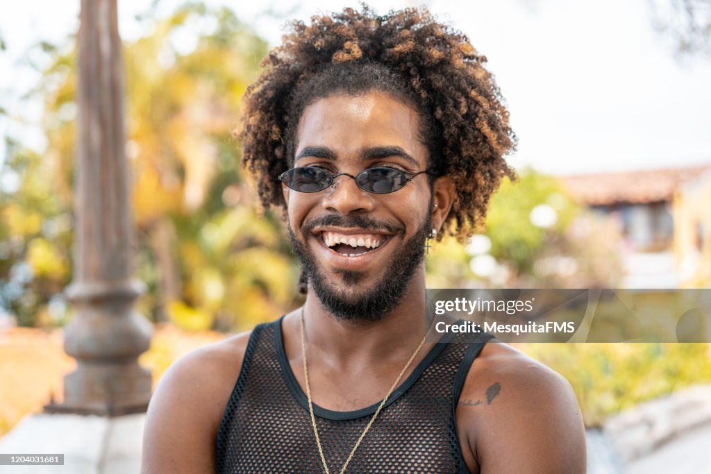 Smiling afro young man portrait