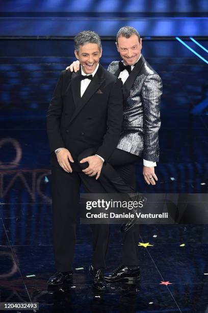 Rosario Fiorello and Amadeus attend the 70° Festival di Sanremo at Teatro Ariston on February 04, 2020 in Sanremo, Italy.