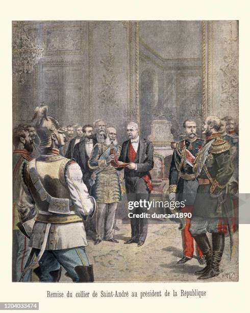 felix faure president of france presenting award of saint andre - ancre stock illustrations