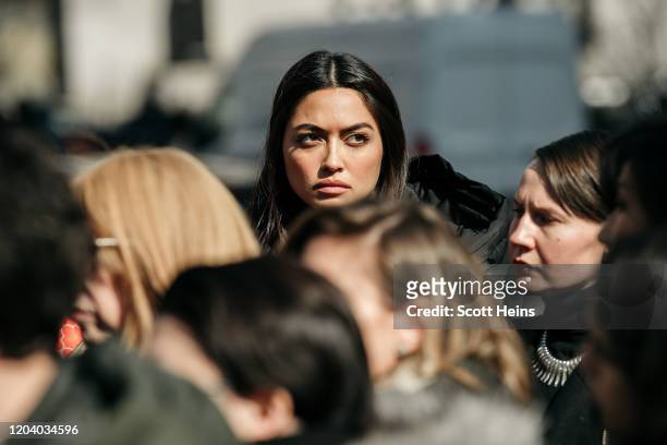 Italian model and Harvey Weinstein accusor Ambra Battilana Gutierrez looks on at rally in support of the Adult Survivors Act on February 28, 2020 in...