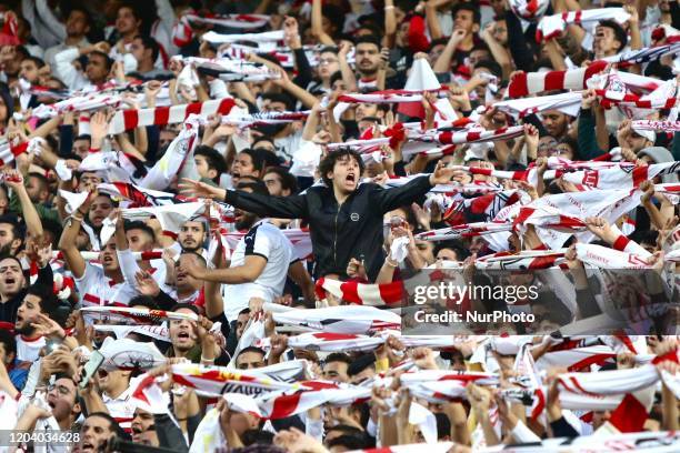 Zamalek's fans during the first leg of the CAF Champions League Quarter-final football match Between Egypt's Zamalek and Tunisia's Esperance at the...