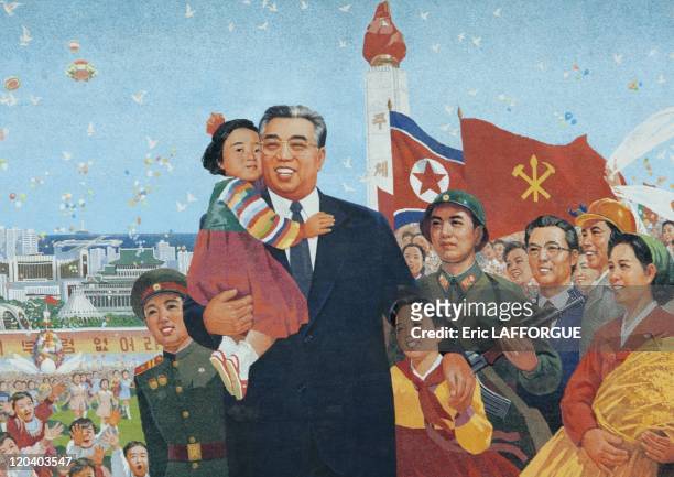 Mosaic of Kim Il Sung in Pyongyang, North Korea on May 19, 2009.