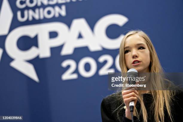 German activist Naomi Seibt speaks during a discussion at the Conservative Political Action Conference in National Harbor, Maryland, U.S., on Friday,...