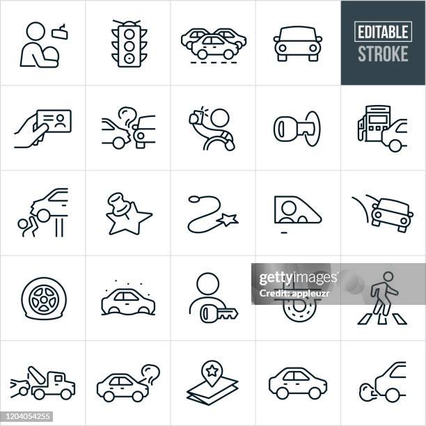 driving and traffic thin line icons - editable stroke - queuing stock illustrations