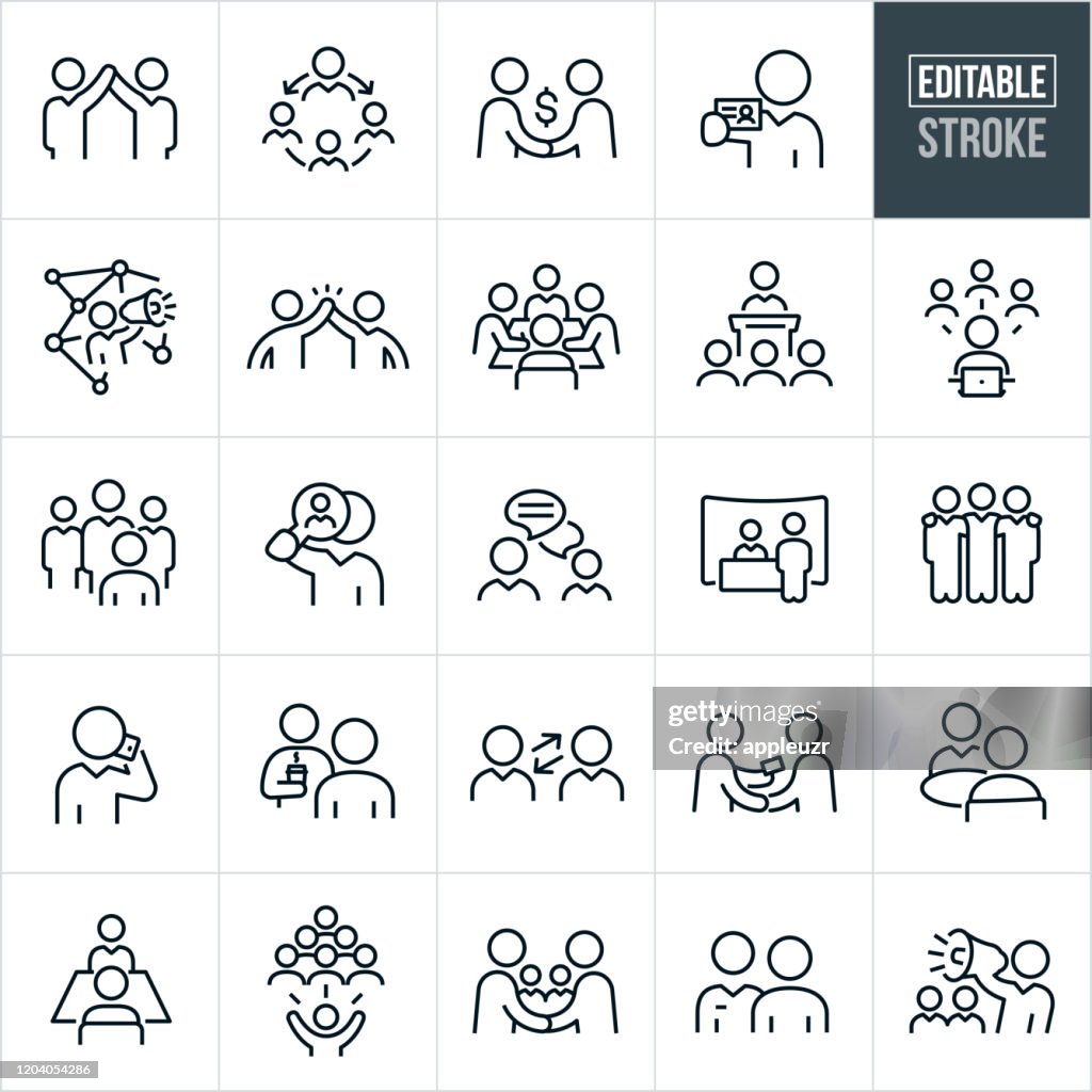 Business Networking Thin Line Icons - Bearbeitbarer Strich