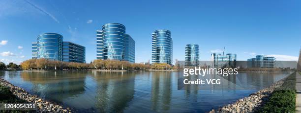 Buildings stand at the Oracle Corp. Headquarters campus on January 23, 2020 in Redwood City, California.