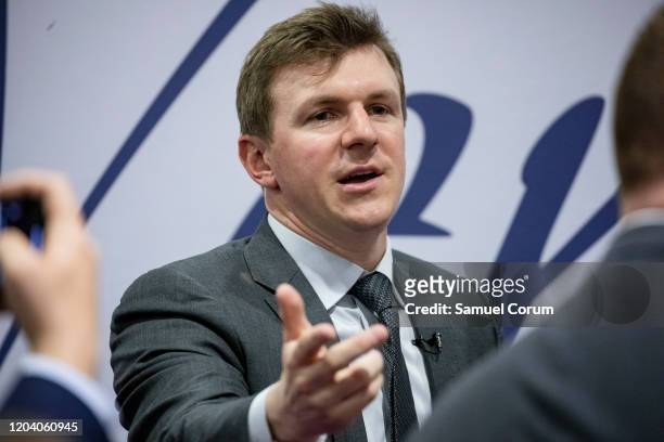 James O'Keefe, an American conservative political activist and founder of Project Veritas, meets with supporters during the Conservative Political...