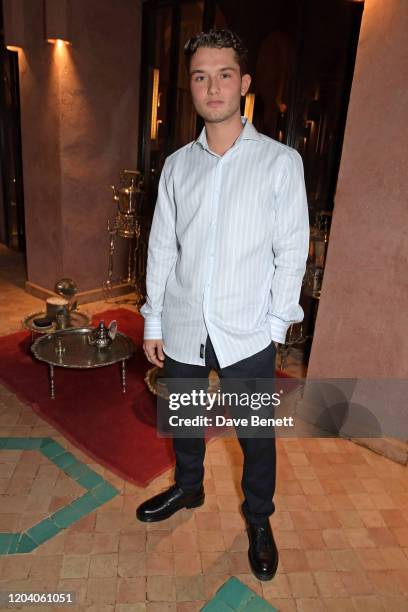 Rafferty Law, wearing Hugo Boss, attends The ABB FIA Formula E Championship pre-race dinner ahead of the Marrakesh E-Prix on February 28, 2020 in...