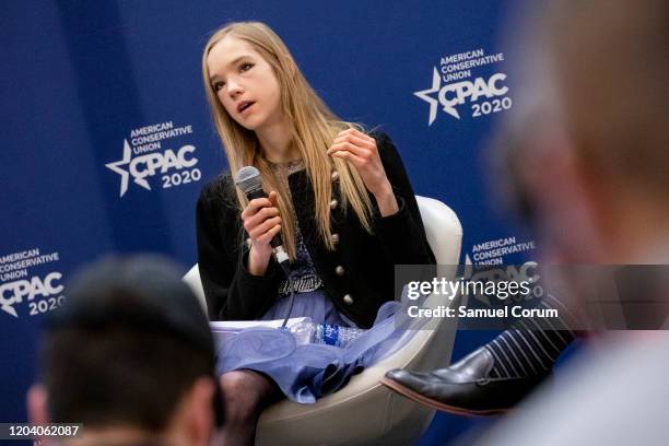 Naomi Seibt, a 19 year old climate change skeptic and self proclaimed climate realist, speaks during a workshop at the Conservative Political Action...