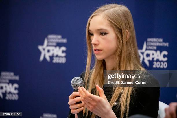 Naomi Seibt, a 19 year old climate change skeptic and self proclaimed climate realist, speaks during a workshop at the Conservative Political Action...
