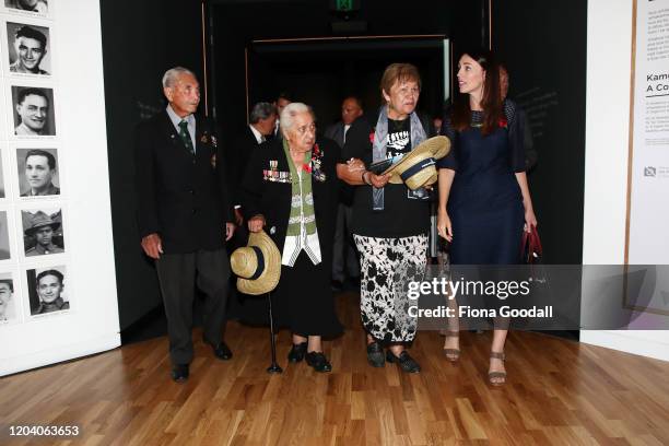 Dame Naida Glavish New Zealand Prime Minister Jacinda Ardern Maori Battalion widow Wikitoria Wright and Robert Bom Gillies, one of only two surviving...