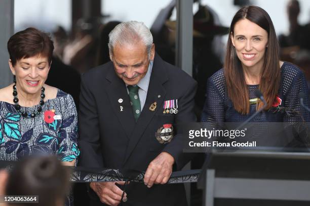 New Zealand Prime Minister Jacinda Ardern , Robert Bom Gillies, one of only two surviving members of the Maori Battalion and Govenor General Dame...