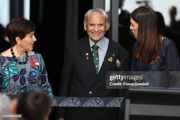 New Zealand Prime Minister Jacinda Ardern , Robert Bom Gillies, one of only two surviving members of the Maori Battalion and Govenor General Dame...