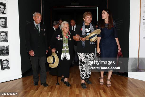 Dame Naida Glavish New Zealand Prime Minister Jacinda Ardern Maori Battalion widow Wikitoria Wright and Robert Bom Gillies, one of only two surviving...