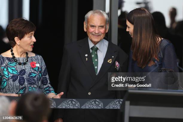 New Zealand Prime Minister Jacinda Ardern , Robert Bom Gillies, one of only two surviving members of the Maori Battalion and Govenor General Dame...