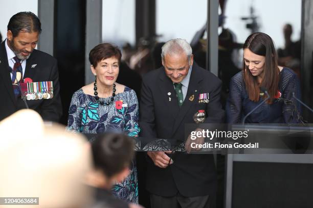 New Zealand Prime Minister Jacinda Ardern , Robert Bom Gillies, one of only two surviving members of the Maori Battalion Willie Apiata VC and Govenor...